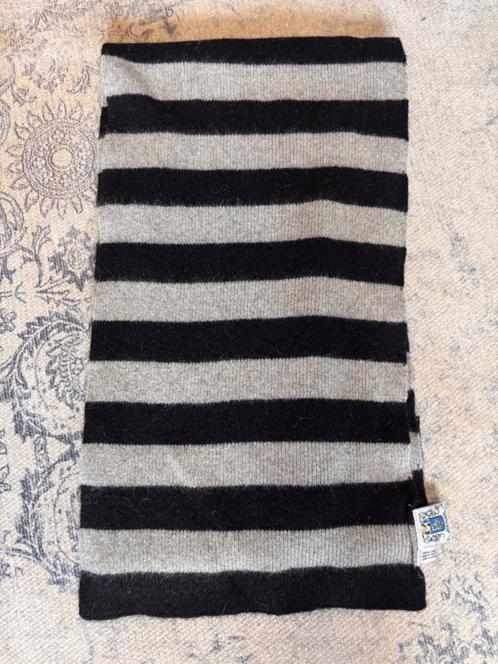 Striped Black & Cream 100% Cashmere Scarf